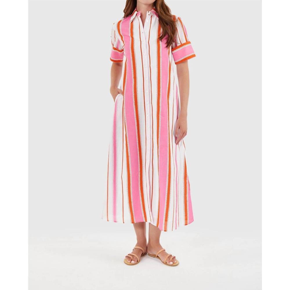 Striped Pink and White Midi Shirt Dress NWT